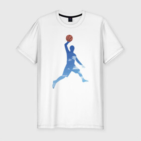 Мужская футболка хлопок Slim с принтом Sky Basketball в городе Новоалтайск, 92% хлопок, 8% лайкра | приталенный силуэт, круглый вырез ворота, длина до линии бедра, короткий рукав | basketball | game | nba | sport | streetball | баскетбол | баскетболист | игра | игрок | мяч | нба | спорт | стритбол | тренер