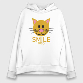 Женское худи Oversize хлопок с принтом Smile Cat в городе Новоалтайск, френч-терри — 70% хлопок, 30% полиэстер. Мягкий теплый начес внутри —100% хлопок | боковые карманы, эластичные манжеты и нижняя кромка, капюшон на магнитной кнопке | animal | cat | cute | kitty | meow | smile | друг | животные | киска | китти | кот | котенок | котик | котэ | кошечка | кошка | милый | мур | мяу | питомец
