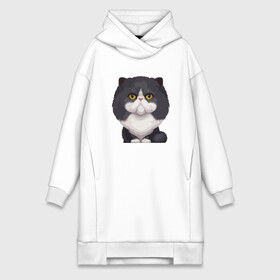 Платье-худи хлопок с принтом Важный кот в городе Новоалтайск,  |  | animal | cat | cute | kitty | meow | друг | животные | киска | китти | кот | котенок | котик | котэ | кошечка | кошка | милый | мур | мяу | питомец