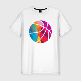 Мужская футболка хлопок Slim с принтом Rainbow Ball в городе Новоалтайск, 92% хлопок, 8% лайкра | приталенный силуэт, круглый вырез ворота, длина до линии бедра, короткий рукав | basketball | game | nba | sport | streetball | баскетбол | баскетболист | игра | игрок | мяч | нба | спорт | стритбол | тренер