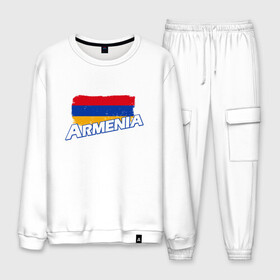 Мужской костюм хлопок с принтом Armenia Flag в городе Новоалтайск, 100% хлопок | на свитшоте круглая горловина, мягкая резинка по низу. Брюки заужены к низу, на них два вида карманов: два “обычных” по бокам и два объемных, с клапанами, расположенные ниже линии бедра. Брюки с мягкой трикотажной резинкой на поясе и по низу штанин. В поясе для дополнительного комфорта — широкие завязки | armenia | armenya | арарат | армения | армяне | армянин | арцах | горы | ереван | кавказ | народ | саркисян | ссср | страна | флаг