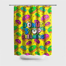 Штора 3D для ванной с принтом DONUTS в городе Новоалтайск, 100% полиэстер | плотность материала — 100 г/м2. Стандартный размер — 146 см х 180 см. По верхнему краю — пластиковые люверсы для креплений. В комплекте 10 пластиковых колец | candys | children | donut | dreaming | food | rainbow | stop | вкусняшки | детские | еда | желтый | крем | мечты | надписи | пончики | сладости | текстуры