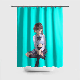 Штора 3D для ванной с принтом Anime girl в городе Новоалтайск, 100% полиэстер | плотность материала — 100 г/м2. Стандартный размер — 146 см х 180 см. По верхнему краю — пластиковые люверсы для креплений. В комплекте 10 пластиковых колец | anime girl | green | аниме | аниме тян на бирюзовом фоне | зеленый фон