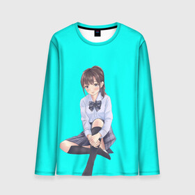 Мужской лонгслив 3D с принтом Anime girl в городе Новоалтайск, 100% полиэстер | длинные рукава, круглый вырез горловины, полуприлегающий силуэт | anime girl | green | аниме | аниме тян на бирюзовом фоне | зеленый фон