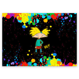 Поздравительная открытка с принтом Эй Арнольд! Hey Arnold в городе Новоалтайск, 100% бумага | плотность бумаги 280 г/м2, матовая, на обратной стороне линовка и место для марки
 | arnold shortman | helga pataki | hey | hey arnold | nickelodeon | арнольд | арнольд шортмэн | гарольд | детям | джеральд | мальчик | мультфильм | никелодеон | парень | репоголовый | ронда | сидни | старые мультики | стинки