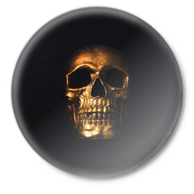 Значок с принтом Golden Skull в городе Новоалтайск,  металл | круглая форма, металлическая застежка в виде булавки | Тематика изображения на принте: golden | midas | skull | иллюстрация | черепа