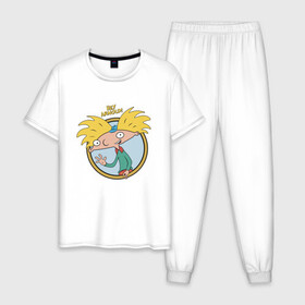 Мужская пижама хлопок с принтом Hey Arnold! в городе Новоалтайск, 100% хлопок | брюки и футболка прямого кроя, без карманов, на брюках мягкая резинка на поясе и по низу штанин
 | arnold | boy | cartoon | nickelodeon | арнольд | мальчик | мультик | никелодион
