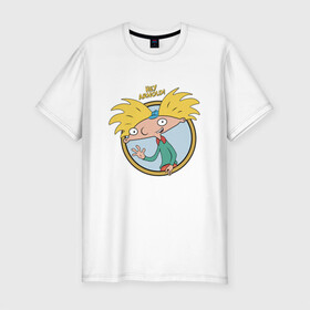 Мужская футболка хлопок Slim с принтом Hey Arnold! в городе Новоалтайск, 92% хлопок, 8% лайкра | приталенный силуэт, круглый вырез ворота, длина до линии бедра, короткий рукав | arnold | boy | cartoon | nickelodeon | арнольд | мальчик | мультик | никелодион