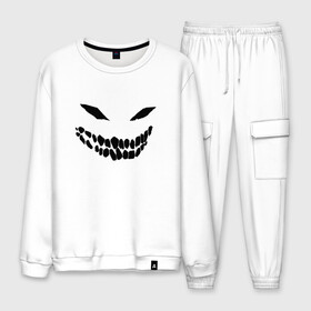 Мужской костюм хлопок с принтом Ghost face в городе Новоалтайск, 100% хлопок | на свитшоте круглая горловина, мягкая резинка по низу. Брюки заужены к низу, на них два вида карманов: два “обычных” по бокам и два объемных, с клапанами, расположенные ниже линии бедра. Брюки с мягкой трикотажной резинкой на поясе и по низу штанин. В поясе для дополнительного комфорта — широкие завязки | Тематика изображения на принте: disturbed | drain | face | ghost | дрейн | монстр | призрак