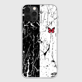 Чехол для iPhone 12 Pro Max с принтом ЧБ ГРАНЖ RED BUTTERFLY (Z) в городе Новоалтайск, Силикон |  | abstract | geometry | geometry stripes | grunge | red butterfly | texture | абстракция | бабочка | брызги | геометрические полосы | геометрия | гранж | краска | красная бабочка | потертости | текстура