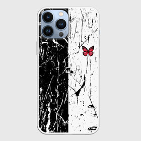 Чехол для iPhone 13 Pro Max с принтом ЧБ ГРАНЖ | RED BUTTERFLY (Z) в городе Новоалтайск,  |  | abstract | geometry | geometry stripes | grunge | red butterfly | texture | абстракция | бабочка | брызги | геометрические полосы | геометрия | гранж | краска | красная бабочка | потертости | текстура