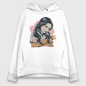 Женское худи Oversize хлопок с принтом Evil Girl в городе Новоалтайск, френч-терри — 70% хлопок, 30% полиэстер. Мягкий теплый начес внутри —100% хлопок | боковые карманы, эластичные манжеты и нижняя кромка, капюшон на магнитной кнопке | evil | girl | красивая | рокерша