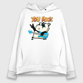 Женское худи Oversize хлопок с принтом Фил You Rock в городе Новоалтайск, френч-терри — 70% хлопок, 30% полиэстер. Мягкий теплый начес внутри —100% хлопок | боковые карманы, эластичные манжеты и нижняя кромка, капюшон на магнитной кнопке | stickers | гитары | животные | милые | надписи | пушистые | рок