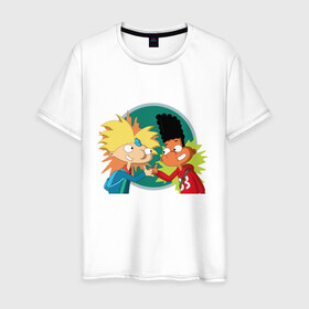 Мужская футболка хлопок с принтом Hey Arnold!  в городе Новоалтайск, 100% хлопок | прямой крой, круглый вырез горловины, длина до линии бедер, слегка спущенное плечо. | мульсериалы | мультфильмы 90 х | никелодеон | ностальгия | нулевые | эй арнольд