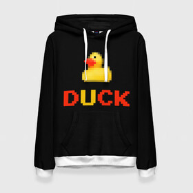 Женская толстовка 3D с принтом DUCK в городе Новоалтайск, 100% полиэстер  | двухслойный капюшон со шнурком для регулировки, мягкие манжеты на рукавах и по низу толстовки, спереди карман-кенгуру с мягким внутренним слоем. | денди | матное слово | пиксели | прикольная надпись | резиновая уточка