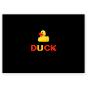 Поздравительная открытка с принтом DUCK в городе Новоалтайск, 100% бумага | плотность бумаги 280 г/м2, матовая, на обратной стороне линовка и место для марки
 | денди | матное слово | пиксели | прикольная надпись | резиновая уточка