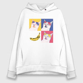 Женское худи Oversize хлопок с принтом Banana Cat в городе Новоалтайск, френч-терри — 70% хлопок, 30% полиэстер. Мягкий теплый начес внутри —100% хлопок | боковые карманы, эластичные манжеты и нижняя кромка, капюшон на магнитной кнопке | animal | cat | cute | kitty | meow | банан | друг | животные | киска | китти | кот | котенок | котик | котэ | кошечка | кошка | милый | мур | мяу | питомец