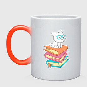 Кружка хамелеон с принтом Book Cat в городе Новоалтайск, керамика | меняет цвет при нагревании, емкость 330 мл | animal | book | cat | cute | kitty | meow | друг | животные | киска | китти | книга | книги | кот | котенок | котик | котэ | кошечка | кошка | милый | мур | мяу | питомец