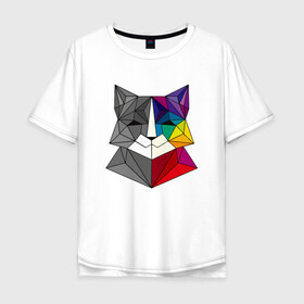 Мужская футболка хлопок Oversize с принтом Color Cat в городе Новоалтайск, 100% хлопок | свободный крой, круглый ворот, “спинка” длиннее передней части | animal | cat | cute | kitty | meow | друг | животные | киска | китти | кот | котенок | котик | котэ | кошечка | кошка | милый | мур | мяу | питомец