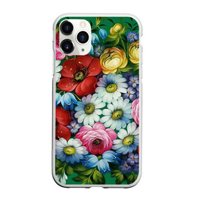 Чехол для iPhone 11 Pro Max матовый с принтом Ромашки на зеленом фоне в городе Новоалтайск, Силикон |  | Тематика изображения на принте: декоративная роспись | живопись | жостово | жостовская роспись | ромашки | цветы