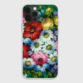 Чехол для iPhone 12 Pro Max с принтом Ромашки на зеленом фоне в городе Новоалтайск, Силикон |  | Тематика изображения на принте: декоративная роспись | живопись | жостово | жостовская роспись | ромашки | цветы