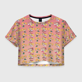 Женская футболка Crop-top 3D с принтом Арнольд и Хельга  в городе Новоалтайск, 100% полиэстер | круглая горловина, длина футболки до линии талии, рукава с отворотами | арнольд | мульсериалы | мультсериалы 90х | никелодеон | нулевые | хельга патаки