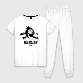 Женская пижама хлопок с принтом MO.SALAH KING в городе Новоалтайск, 100% хлопок | брюки и футболка прямого кроя, без карманов, на брюках мягкая резинка на поясе и по низу штанин | basel | champion | chelsea | fifa | lfc | liverpool | mo salah | mohamed salah | mokawloon | roma | soccer | uefa | базель | египет | ливерпуль | лига чемпионов | лфк | мокавлун | мохаммед салах | рома | уефа | фифа | футбол