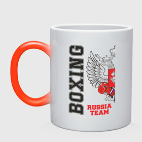 Кружка хамелеон с принтом Boxing Russia (двухсторонняя) в городе Новоалтайск, керамика | меняет цвет при нагревании, емкость 330 мл | boxer | boxing | russia team | бокс | боксер | сборная россии | тайский бокс
