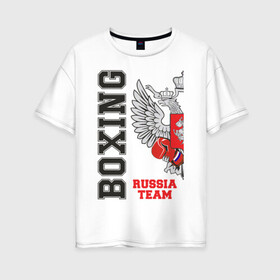 Женская футболка хлопок Oversize с принтом Boxing Russia (двухсторонняя) в городе Новоалтайск, 100% хлопок | свободный крой, круглый ворот, спущенный рукав, длина до линии бедер
 | boxer | boxing | russia team | бокс | боксер | сборная россии | тайский бокс