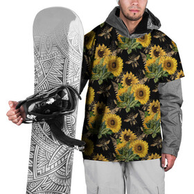Накидка на куртку 3D с принтом Fashion Sunflowers and bees в городе Новоалтайск, 100% полиэстер |  | black | fashion | flowers | flowers lovers | sunflower | sunflowers | букет подсолнухов | весенние подсолнухи | жёлтые подсолнухи | летние подсолнухи | летние цветы | насекомые | подсолнечник | подсолнухи