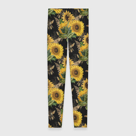 Леггинсы 3D с принтом Fashion Sunflowers and bees в городе Новоалтайск, 80% полиэстер, 20% эластан | Эластичный пояс, зауженные к низу, низкая посадка | black | fashion | flowers | flowers lovers | sunflower | sunflowers | букет подсолнухов | весенние подсолнухи | жёлтые подсолнухи | летние подсолнухи | летние цветы | насекомые | подсолнечник | подсолнухи