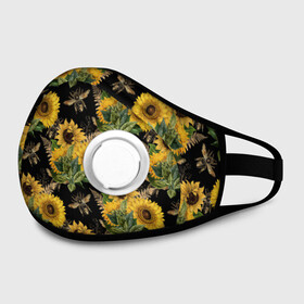 Маска из неопрена с принтом Fashion Sunflowers and bees в городе Новоалтайск, неопрен 100% | Форма огибающая нос. Резинки для ушей с дополнительной резинкой на затылке. Клапан для выдоха для активного дыхания при занятиях спортом. Эластичный материал маски и окантовки для лучшего растяжения и прилегания маски.  | black | fashion | flowers | flowers lovers | sunflower | sunflowers | букет подсолнухов | весенние подсолнухи | жёлтые подсолнухи | летние подсолнухи | летние цветы | насекомые | подсолнечник | подсолнухи