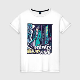 Женская футболка хлопок с принтом Anime Vaporwave Girl в городе Новоалтайск, 100% хлопок | прямой крой, круглый вырез горловины, длина до линии бедер, слегка спущенное плечо | art | japan | japanese | landscape | neon | night | street | tokyo | urban | арт | вапорвейв | вывеска | девочка из манги | комиксы | манга | мои улицы | неон | ночь | паровая волна | пейзаж | персонаж аниме | рисунок в стиле аниме