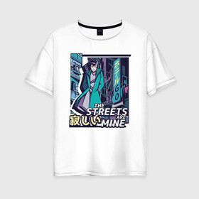Женская футболка хлопок Oversize с принтом Anime Vaporwave Girl в городе Новоалтайск, 100% хлопок | свободный крой, круглый ворот, спущенный рукав, длина до линии бедер
 | art | japan | japanese | landscape | neon | night | street | tokyo | urban | арт | вапорвейв | вывеска | девочка из манги | комиксы | манга | мои улицы | неон | ночь | паровая волна | пейзаж | персонаж аниме | рисунок в стиле аниме