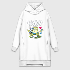 Платье-худи хлопок с принтом Wake Guru в городе Новоалтайск,  |  | art | drawing | frog | guru | like | phone | pipe | smoke | арт | гуру | дым | лайк | лягушка | рисунок | телефон | трубка
