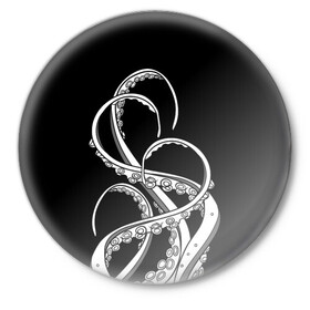 Значок с принтом Octopus Black and White в городе Новоалтайск,  металл | круглая форма, металлическая застежка в виде булавки | Тематика изображения на принте: fish | kraken | ocean spirit | octopus | sea | summer | вода | водный мир | животные | зверь | кальмар | кракен | лето | монстр | море | морская живность | морские обитатели | осьминог | отпуск | рыба | черно белый | чуд