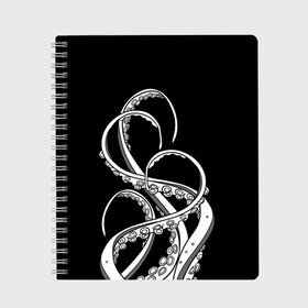 Тетрадь с принтом Octopus Black and White в городе Новоалтайск, 100% бумага | 48 листов, плотность листов — 60 г/м2, плотность картонной обложки — 250 г/м2. Листы скреплены сбоку удобной пружинной спиралью. Уголки страниц и обложки скругленные. Цвет линий — светло-серый
 | fish | kraken | ocean spirit | octopus | sea | summer | вода | водный мир | животные | зверь | кальмар | кракен | лето | монстр | море | морская живность | морские обитатели | осьминог | отпуск | рыба | черно белый | чуд