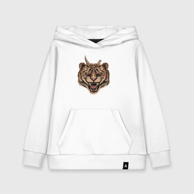 Детская толстовка хлопок с принтом Evil Tiger в городе Новоалтайск, 100% хлопок | Круглый горловой вырез, эластичные манжеты, пояс, капюшен | животные | зло | рога | тигр | третий глаз