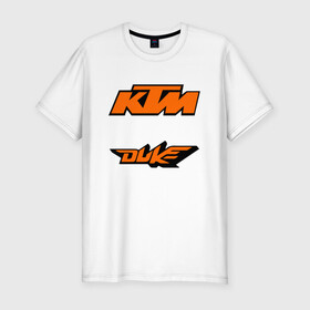 Мужская футболка хлопок Slim с принтом KTM DUKE / КТМ ДЮК в городе Новоалтайск, 92% хлопок, 8% лайкра | приталенный силуэт, круглый вырез ворота, длина до линии бедра, короткий рукав | Тематика изображения на принте: ktm | ktm duke | motorcycle. | байк | байкер | ктм | ктм дюк | мотоспорт | мототехника | мотоцикл | мотоциклист | скутер