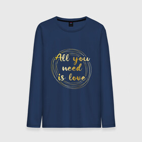 Мужской лонгслив хлопок с принтом All you need is love в городе Новоалтайск, 100% хлопок |  | the beatles | битлз | буквы | золото | золотой | кольца | круги | леттеринг | любовь | металл