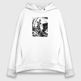 Женское худи Oversize хлопок с принтом Death and the Grave в городе Новоалтайск, френч-терри — 70% хлопок, 30% полиэстер. Мягкий теплый начес внутри —100% хлопок | боковые карманы, эластичные манжеты и нижняя кромка, капюшон на магнитной кнопке | bones | death | skull | монстр | скелет | страшный | хоррор | череп