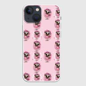 Чехол для iPhone 13 mini с принтом Милая собачка в городе Новоалтайск,  |  | Тематика изображения на принте: пес | песик | собака | собачка | цветочек | щенок | щеночек