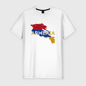 Мужская футболка хлопок Slim с принтом Armenia Map в городе Новоалтайск, 92% хлопок, 8% лайкра | приталенный силуэт, круглый вырез ворота, длина до линии бедра, короткий рукав | armenia | armenya | арарат | армения | армяне | армянин | горы | ереван | кавказ | народ | саркисян | ссср | страна | флаг