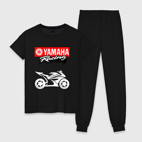 Женская пижама хлопок с принтом YAMAHA ЯМАХА RACING в городе Новоалтайск, 100% хлопок | брюки и футболка прямого кроя, без карманов, на брюках мягкая резинка на поясе и по низу штанин | motorcycle | yamaha | yzf r6. | байк | байкер | мотоспорт | мототехника | мотоцикл | мотоциклист | скутер | ямаха