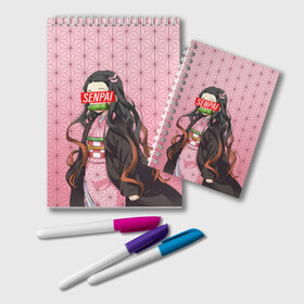 Блокнот с принтом SENPAI NEZUKO НЕЗУКО ПАТТЕРН в городе Новоалтайск, 100% бумага | 48 листов, плотность листов — 60 г/м2, плотность картонной обложки — 250 г/м2. Листы скреплены удобной пружинной спиралью. Цвет линий — светло-серый
 | Тематика изображения на принте: anime | demon slayer | kimetsu no yaiba | senpai | аниме | бесконечный поезд | зеницу | иноске | иноске хашибира | клинок | клинок рассекающий демонов | манга | недзуко | незука | незуко | нэзуко | рассекающий демонов