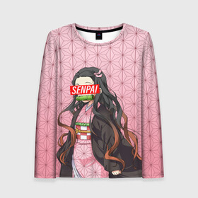 Женский лонгслив 3D с принтом SENPAI NEZUKO НЕЗУКО ПАТТЕРН в городе Новоалтайск, 100% полиэстер | длинные рукава, круглый вырез горловины, полуприлегающий силуэт | anime | demon slayer | kimetsu no yaiba | senpai | аниме | бесконечный поезд | зеницу | иноске | иноске хашибира | клинок | клинок рассекающий демонов | манга | недзуко | незука | незуко | нэзуко | рассекающий демонов