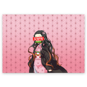 Поздравительная открытка с принтом SENPAI NEZUKO НЕЗУКО ПАТТЕРН в городе Новоалтайск, 100% бумага | плотность бумаги 280 г/м2, матовая, на обратной стороне линовка и место для марки
 | Тематика изображения на принте: anime | demon slayer | kimetsu no yaiba | senpai | аниме | бесконечный поезд | зеницу | иноске | иноске хашибира | клинок | клинок рассекающий демонов | манга | недзуко | незука | незуко | нэзуко | рассекающий демонов