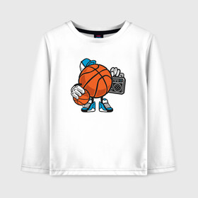 Детский лонгслив хлопок с принтом Basket Music в городе Новоалтайск, 100% хлопок | круглый вырез горловины, полуприлегающий силуэт, длина до линии бедер | basketball | game | hip hop | music | nba | rap | sport | streetball | баскетбол | баскетболист | игра | игрок | музыка | мяч | нба | рэп | спорт | стритбол | тренер | хип хоп