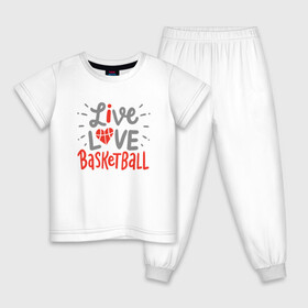 Детская пижама хлопок с принтом Live Love Basketball в городе Новоалтайск, 100% хлопок |  брюки и футболка прямого кроя, без карманов, на брюках мягкая резинка на поясе и по низу штанин
 | Тематика изображения на принте: basketball | game | live | love | nba | sport | streetball | баскетбол | баскетболист | игра | игрок | мяч | нба | спорт | стритбол | тренер