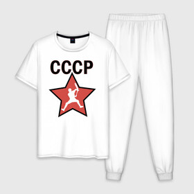 Мужская пижама хлопок с принтом Трюковый самокат СССР в городе Новоалтайск, 100% хлопок | брюки и футболка прямого кроя, без карманов, на брюках мягкая резинка на поясе и по низу штанин
 | прорайдер | райдер | самокат | самокат фристайл | скутер | скутерист | стрит | трюк | трюковой самокат | трюковый самокат | фристайл | хипстер | экстремальный спорт | экстрим